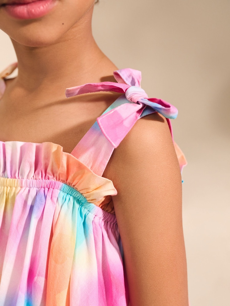 Rainbow Marble Print Bow Strappy Summer Dress (3-16yrs) - Image 4 of 4