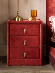 Rockett St George Luxe Needlecord Velvet Burnt Sienna Orange Starlet 3 Drawer Bedside Table - Image 2 of 5