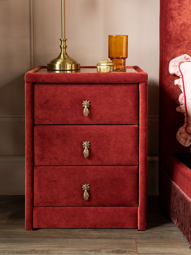 Rockett St George Luxe Needlecord Velvet Burnt Sienna Orange Starlet 3 Drawer Bedside Table - Image 2 of 5