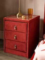 Rockett St George Luxe Needlecord Velvet Burnt Sienna Orange Starlet 3 Drawer Bedside Table - Image 3 of 5