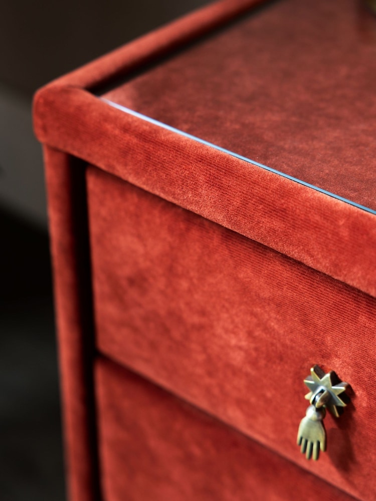 Rockett St George Luxe Needlecord Velvet Burnt Sienna Orange Starlet 3 Drawer Bedside Table - Image 5 of 5