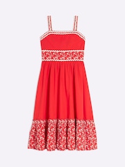 River Island Red Girls Embroidered 100% Cotton Maxi Dress - Image 1 of 6