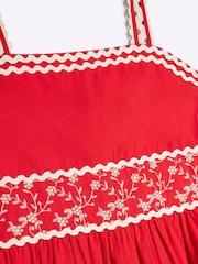 River Island Red Girls Embroidered 100% Cotton Maxi Dress - Image 3 of 6