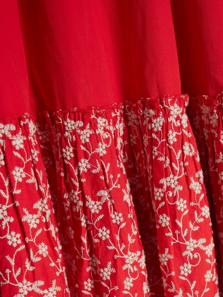 River Island Red Girls Embroidered 100% Cotton Maxi Dress - Image 6 of 6