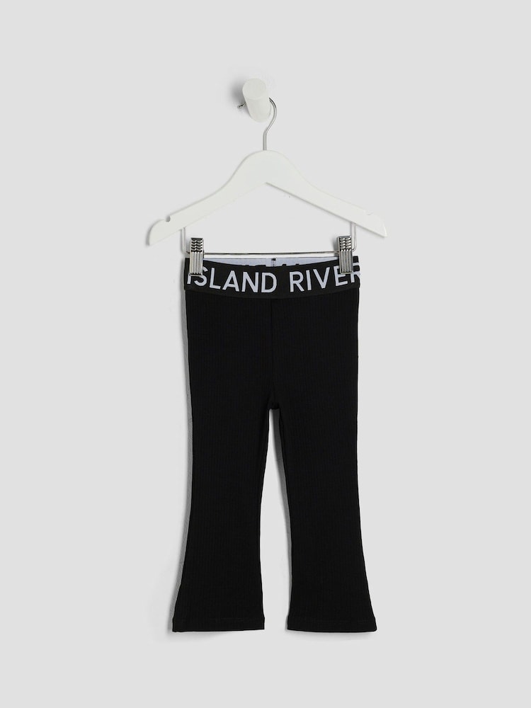 River Island Black Girls Waistband Kickflare Leggings - Image 1 of 5 River Island Black Girls Waistband Kickflare Leggings - Image 1 of 5