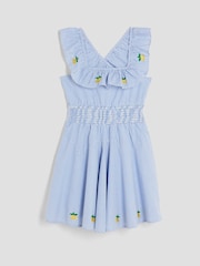 River Island Blue Girls Stripe Embroidery Lemon 100% Cotton Dress - Image 1 of 4