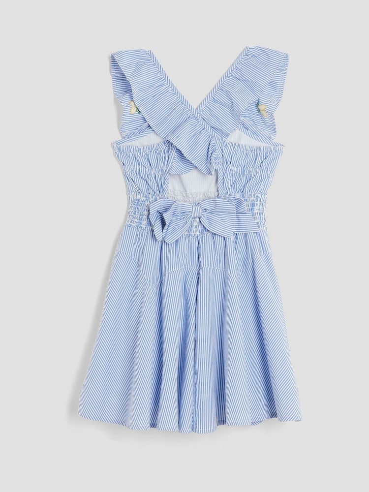 River Island Blue Girls Stripe Embroidery Lemon 100% Cotton Dress - Image 2 of 4