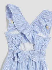 River Island Blue Girls Stripe Embroidery Lemon 100% Cotton Dress - Image 4 of 4