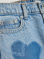 River Island Blue Girls 100% Cotton Heart Patchwork Wide Leg Jeans - Image 3 of 4