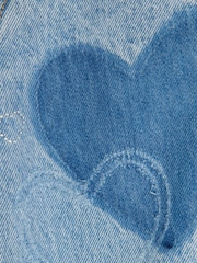 River Island Blue Girls 100% Cotton Heart Patchwork Wide Leg Jeans - Image 4 of 4