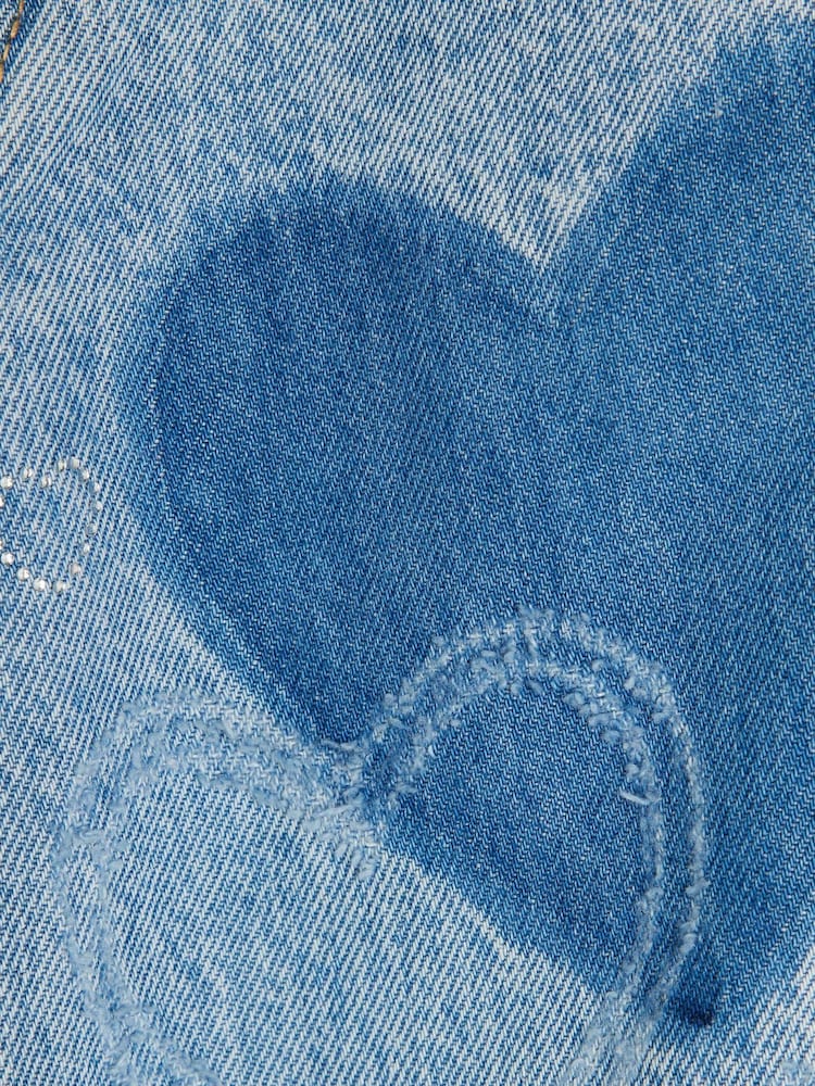 River Island Blue Girls 100% Cotton Heart Patchwork Wide Leg Jeans - Image 4 of 4