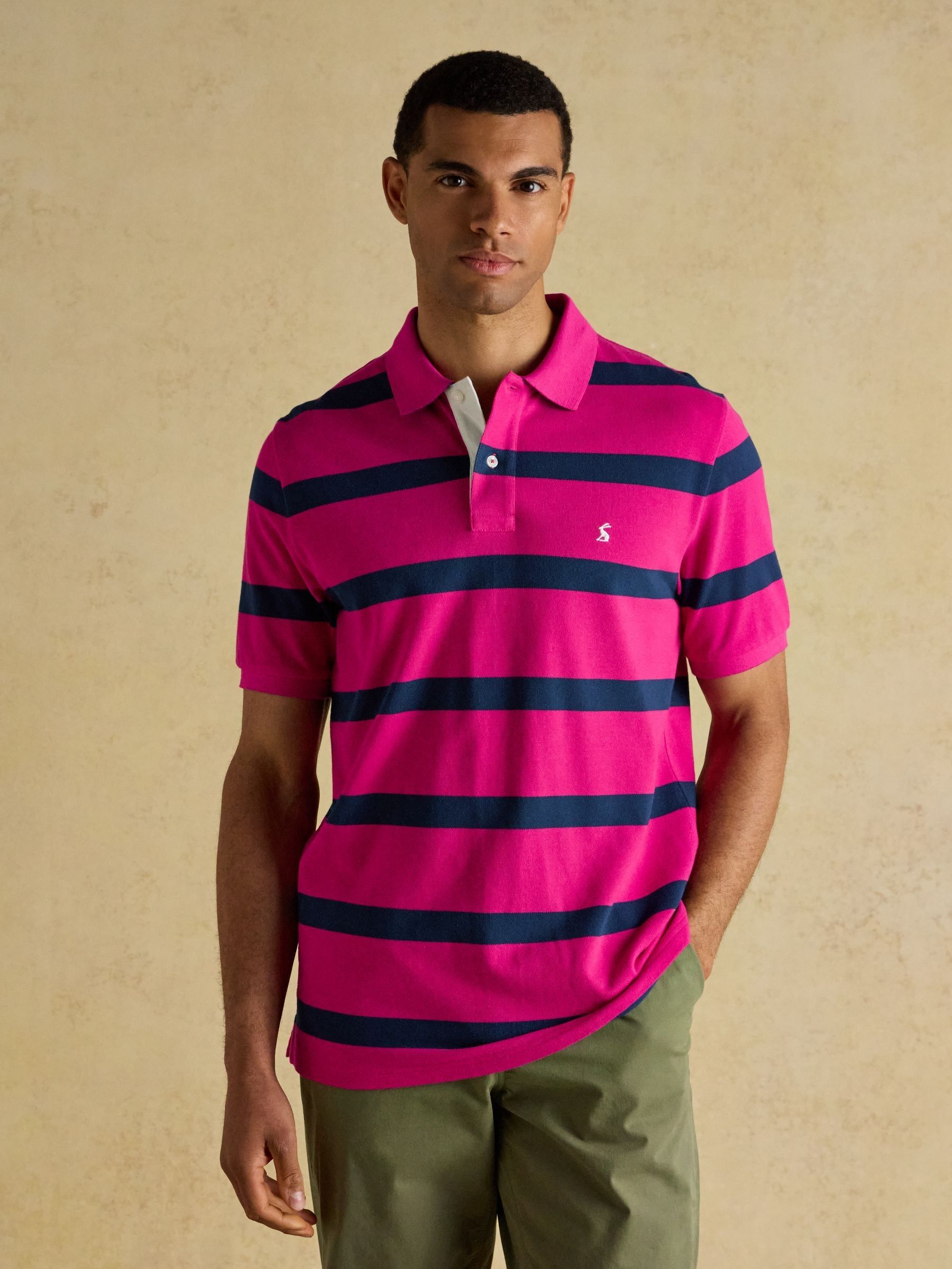 Buy Joules Woody Pink & Blue Striped Cotton Pique Polo Shirt from