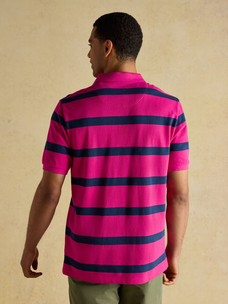 Joules Woody Pink & Blue Stripe Cotton Pique Polo Shirt - Image 2 of 9 Joules Woody Pink & Blue Stripe Cotton Pique Polo Shirt - Image 2 of 9