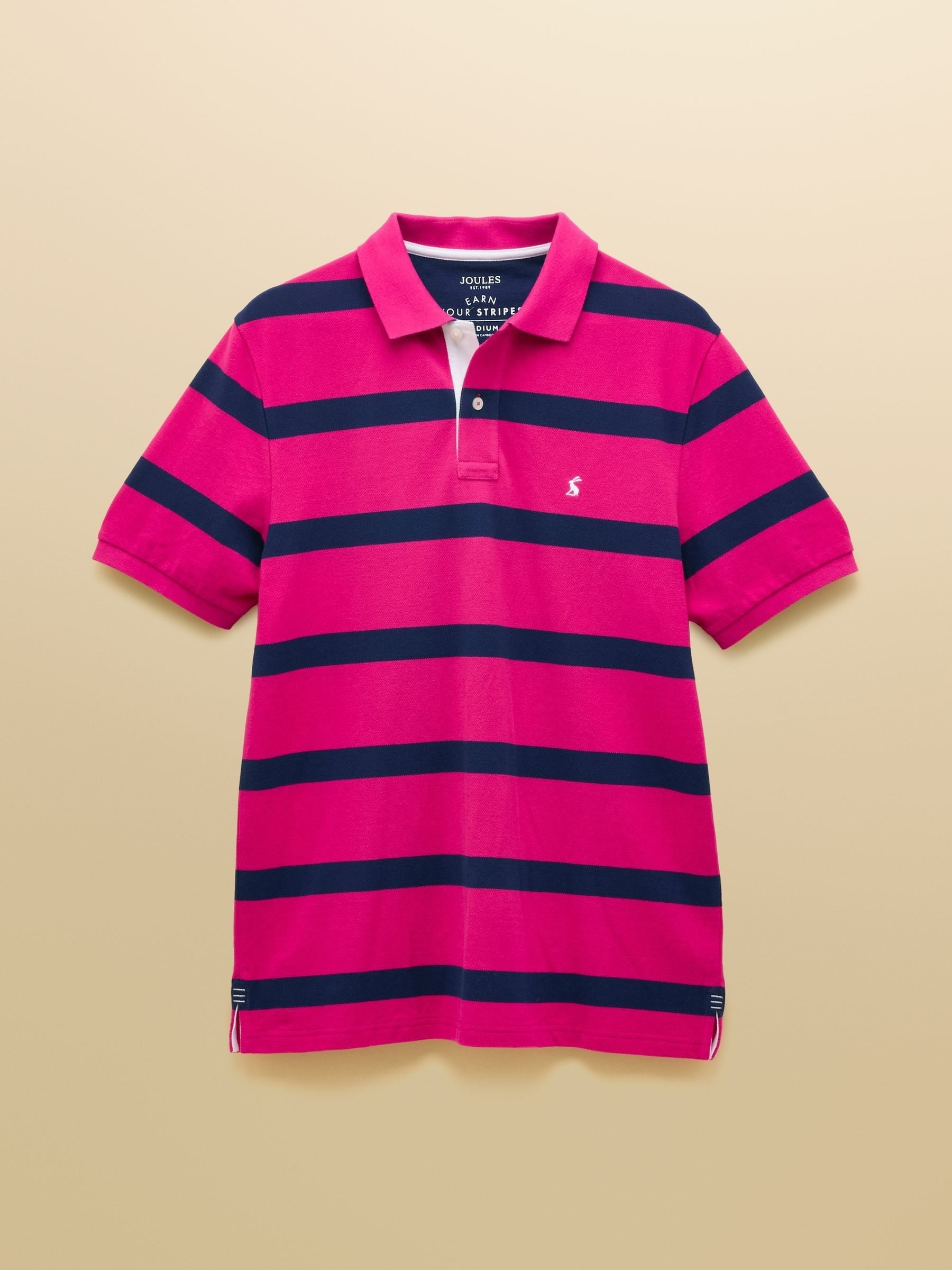 Buy Joules Woody Pink & Blue Striped Cotton Pique Polo Shirt from
