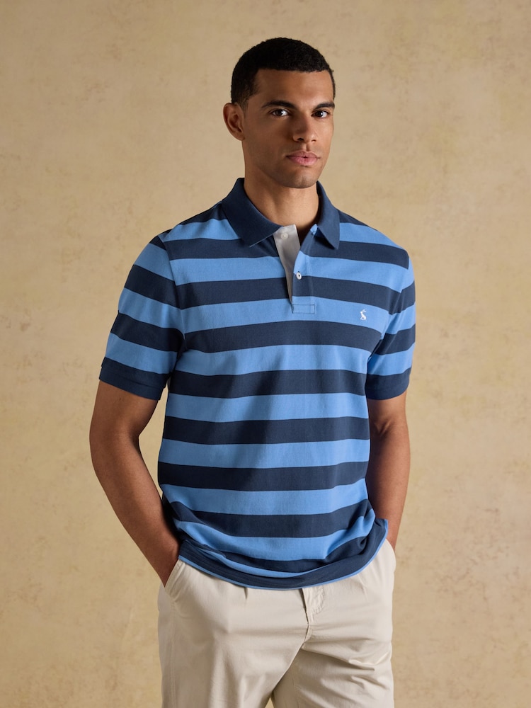 Joules Woody Blue & Navy Stripe Cotton Pique Polo Shirt - Image 1 of 11