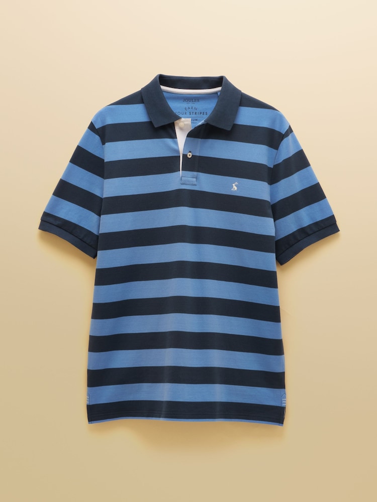 Joules Woody Blue & Navy Stripe Cotton Pique Polo Shirt - Image 11 of 11