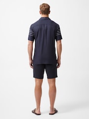 French Connection Blue Stripe Stitch Short Sleeve Open Collar Button Up Shirt - Image 2 of 5