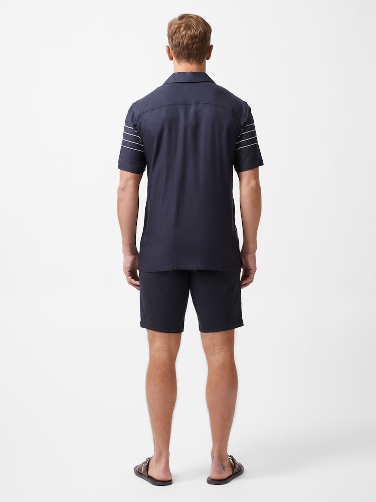 French Connection Blue Stripe Stitch Short Sleeve Open Collar Button Up Shirt - Image 2 of 5