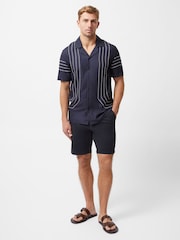 French Connection Blue Stripe Stitch Short Sleeve Open Collar Button Up Shirt - Image 3 of 5