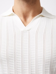 French Connection Cotton Blend Trophy Knit Open Collar Polo Shirt - صورة 5 من 6