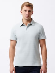 French Connection Cotton Blend Stretch Textured Stripe Button Polo Shirt - صورة 1 من 6