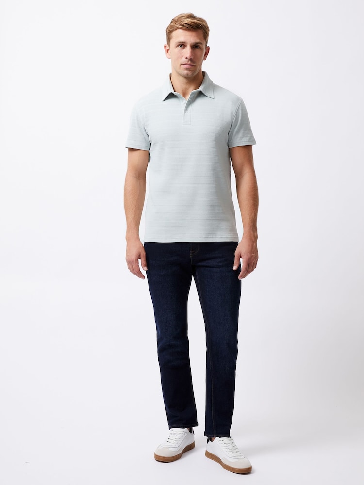 French Connection Green Cotton Blend Stretch Textured Stripe Button Polo Shirt - Image 3 of 6
