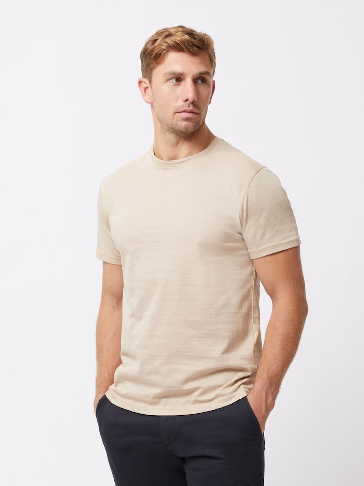 French Connection Natural Jacquard Crew Neck Short Sleeve 100% Cotton T-Shirt - Image 1 of 4