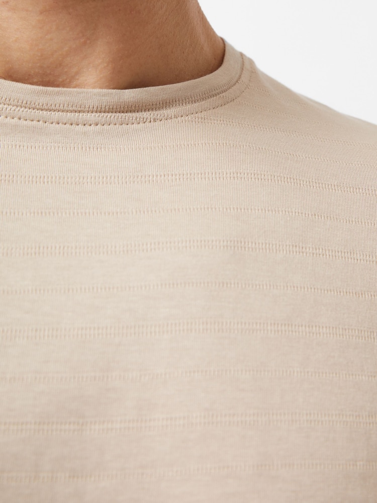 French Connection Natural Jacquard Crew Neck Short Sleeve 100% Cotton T-Shirt - Image 4 of 4