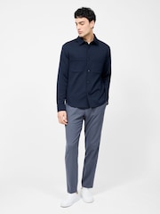 French Connection Blue Stretch Long Sleeve Chest Pocket Button Up Overshirt - Image 3 of 5