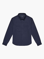 French Connection Blue Stretch Long Sleeve Chest Pocket Button Up Overshirt - Image 5 of 5