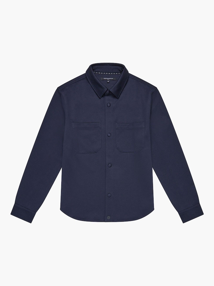 French Connection Blue Stretch Long Sleeve Chest Pocket Button Up Overshirt - Image 5 of 5
