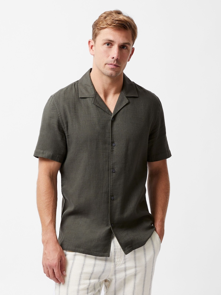 French Connection Dark Green 100% Cotton Seersucker Crinkle Short Sleeve Button Up Shirt - Image 1 of 6