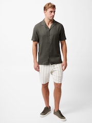 French Connection Dark Green 100% Cotton Seersucker Crinkle Short Sleeve Button Up Shirt - Image 2 of 6