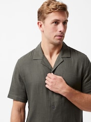 French Connection Dark Green 100% Cotton Seersucker Crinkle Short Sleeve Button Up Shirt - Image 4 of 6