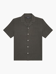 French Connection Dark Green 100% Cotton Seersucker Crinkle Short Sleeve Button Up Shirt - Image 6 of 6