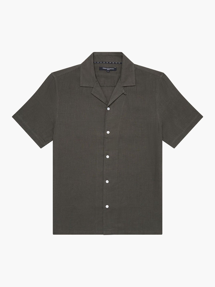 French Connection Dark Green 100% Cotton Seersucker Crinkle Short Sleeve Button Up Shirt - Image 6 of 6