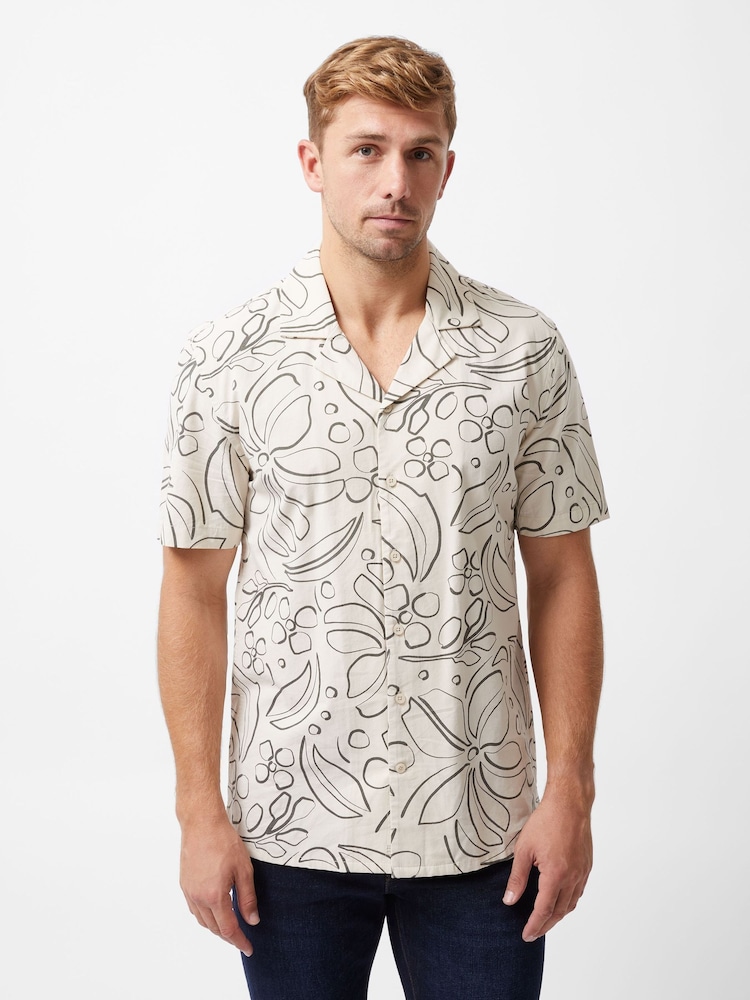 French Connection Natural 100% Cotton Floral Print Short Sleeve Button Up Shirt - Image 1 of 5