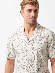 French Connection Natural 100% Cotton Floral Print Short Sleeve Button Up Shirt - Image 4 of 5