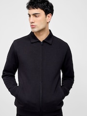 French Connection Black Blend Zip Through Stretch Collared Sweatshirt - Image 1 of 4