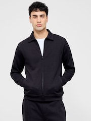 French Connection Black Blend Zip Through Stretch Collared Sweatshirt - Image 2 of 4