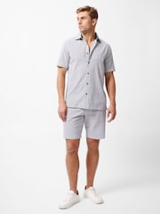 French Connection Blue 100% Cotton Striped Crinkle-Style Short Sleeve Button Up Shirt - Image 2 of 5
