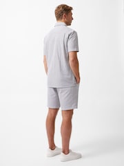 French Connection Blue 100% Cotton Striped Crinkle-Style Short Sleeve Button Up Shirt - Image 3 of 5