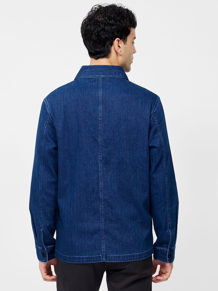 French Connection Blue 100% Cotton Chest Pocket Long Sleeve Button Up Denim Overshirt - Image 2 of 5