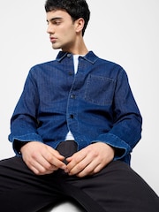 French Connection Blue 100% Cotton Chest Pocket Long Sleeve Button Up Denim Overshirt - Image 4 of 5