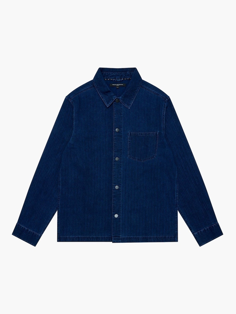 French Connection Blue 100% Cotton Chest Pocket Long Sleeve Button Up Denim Overshirt - Image 5 of 5