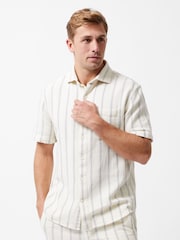 French Connection White 100% Cotton Stripe Short Sleeve Chest Pocket Button Up Shirt - Image 1 of 6