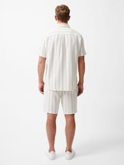 French Connection White 100% Cotton Stripe Short Sleeve Chest Pocket Button Up Shirt - Image 3 of 6