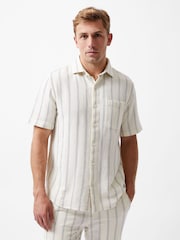 French Connection White 100% Cotton Stripe Short Sleeve Chest Pocket Button Up Shirt - Image 4 of 6