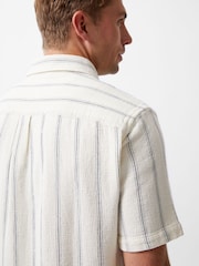 French Connection White 100% Cotton Stripe Short Sleeve Chest Pocket Button Up Shirt - Image 5 of 6