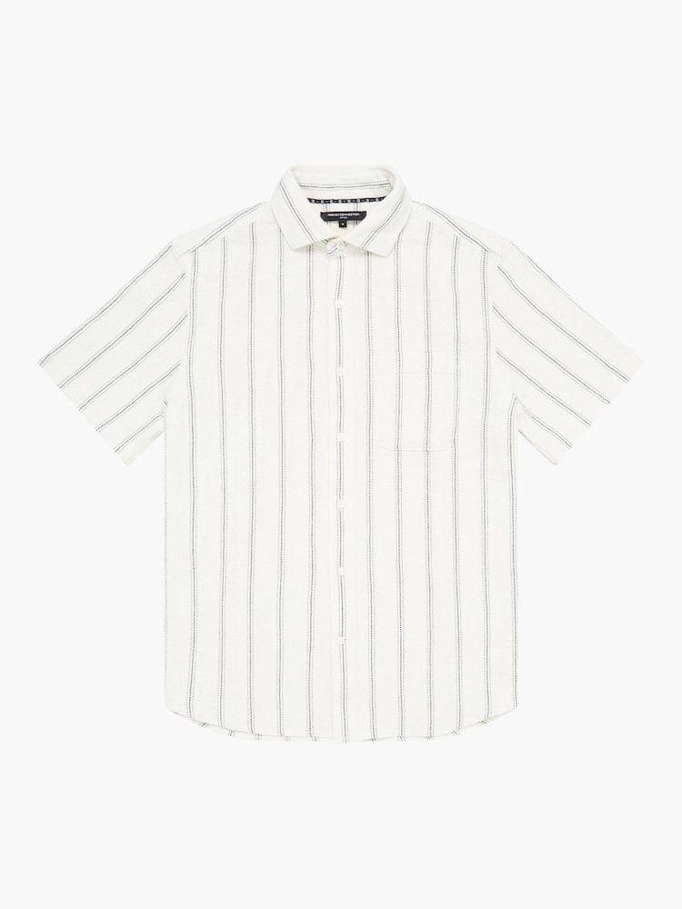 French Connection White 100% Cotton Stripe Short Sleeve Chest Pocket Button Up Shirt - Image 6 of 6
